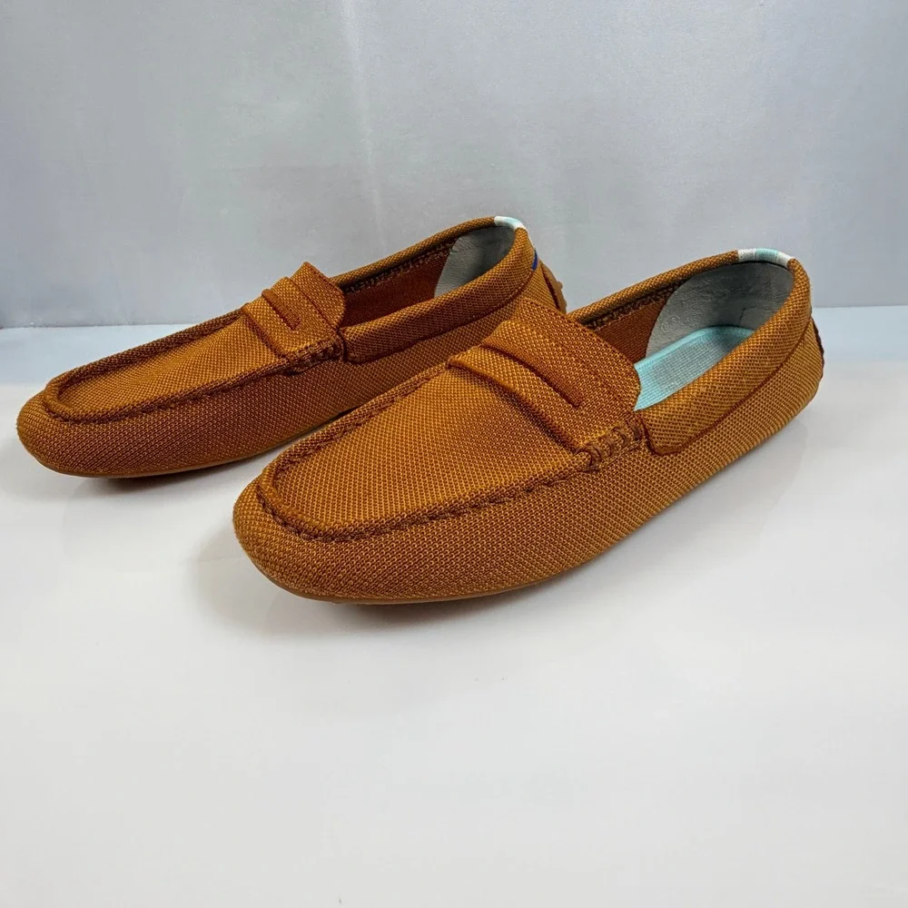 Rothy's The Driver Loafers Women's 9.5 Cognac Brown Knit Driving Shoes Flats